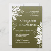 Elegante Blätter, Olive Green Einladung (Vorderseite)