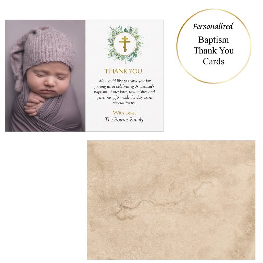 Elegante Blätter Orthodoxe Christliche Taufe Dankeskarte