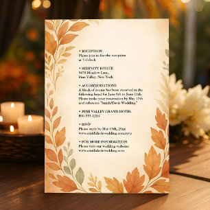 Elegante Blätter & Pampas Gras Herbst Hochzeit im Begleitkarte