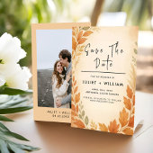 Elegante Blätter & Pampas Gras Herbst Hochzeit im Save The Date