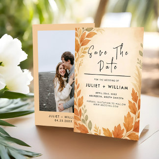 Elegante Blätter & Pampas Gras Herbst Hochzeit im Save The Date