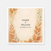 Elegante Blätter & Pampas Gras Herbst Hochzeit im Serviette (Vorderseite)