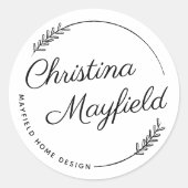 Elegante Blätter rund um den Personalisierten Name Runder Aufkleber (Vorderseite)