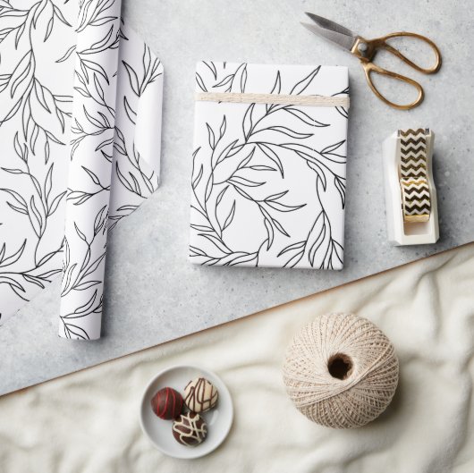 Elegante Blätter schwarz-weiß Geschenkpapier (Kunsthandwerk)