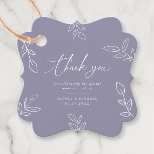 Elegante Blätter Soft Violet Vielen Dank für Ihre  Geschenkanhänger (Vorderseite)