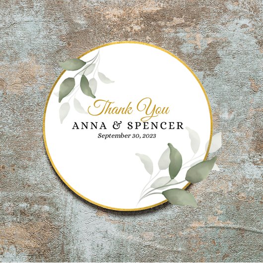 Elegante Blätter und Circle Gold Vielen Dank für I Runder Aufkleber