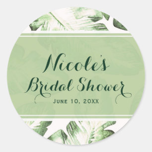 Elegante Blätter von White Green Tropical Beach be Runder Aufkleber