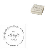 Elegante Blätter Wreath Round Family Rücksendeadre Gummistempel (Stempel)