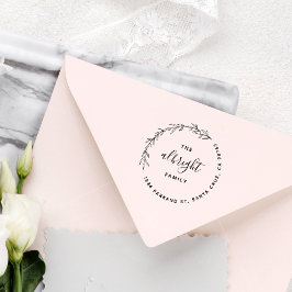 Elegante Blätter Wreath Round Family Rücksendeadre Gummistempel