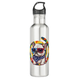 Elegante Blau-Blumenmuster-Keramik Edelstahlflasche