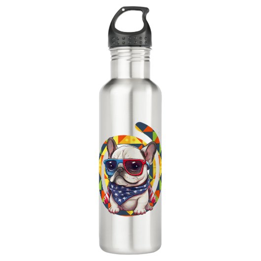 Elegante Blau-Blumenmuster-Keramik Edelstahlflasche (Vorderseite)