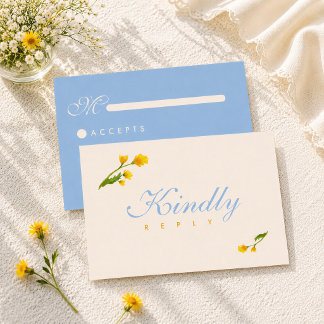 Elegante Blau & Gelbe Aquarell-Blumenhochzeit RSVP Karte