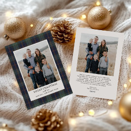 Elegante blau-grün karierte Weihnachtsfoto  Feiertagskarte