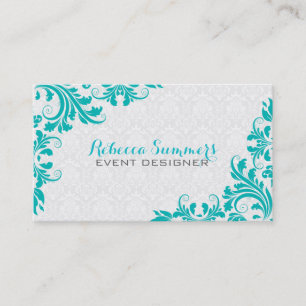 Elegante blau-grüne Spitze weiße Damastmuster Visitenkarte