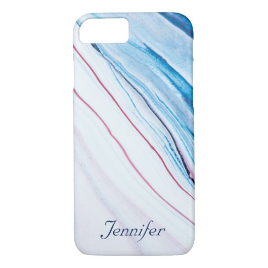 Elegante BLAU LILA PINK IMITATS PERSONALISIERT Case-Mate iPhone Hülle (Rückseite)