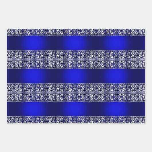Elegante Blau- und Silberstreifen-Muster Geschenkpapier Set (Vorderseite 2)