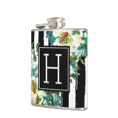 Elegante Blau- und Weiße Blume mit Monogramm Flachmann (Links)