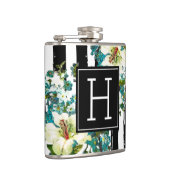 Elegante Blau- und Weiße Blume mit Monogramm Flachmann (Rechts)