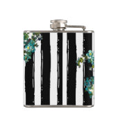 Elegante Blau- und Weiße Blume mit Monogramm Flachmann (Rückseite)