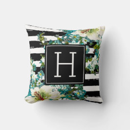 Elegante Blau- und Weiße Blume mit Monogramm Kissen