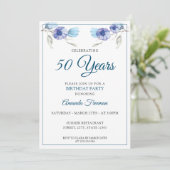 Elegante Blau- und Weiße Blume Muttertag Einladung (Stehend Vorderseite)