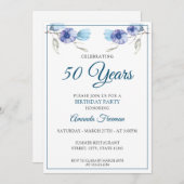 Elegante Blau- und Weiße Blume Muttertag Einladung (Vorne/Hinten)