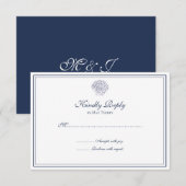 Elegante Blau-Weiß-Muschel RSVP Karte (Vorne/Hinten)