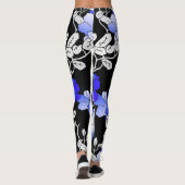 Elegante Blau-Weiß-Schwarz-Blüten-Leggings Leggings (Rückseite)