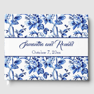 Elegante blau-weiße Blumengestaltung Toile Hochzei Gästebuch