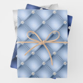 Elegante blau-weiße Diamant-Tufterns Geschenkpapier Set (Beispiel)