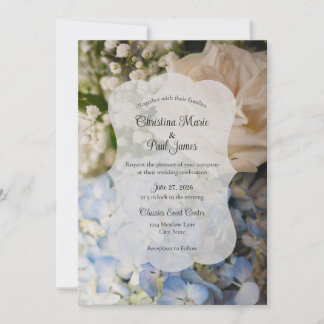 Elegante blau-weiße floral Hochzeits-Einladung Einladung