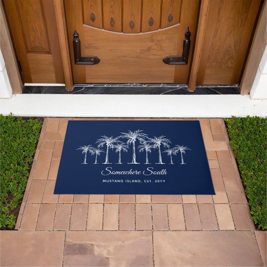 Elegante Blau Weiße Palmen Personalized Fußmatte (Außenbereich)