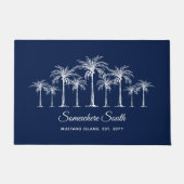 Elegante Blau Weiße Palmen Personalized Fußmatte (Vorderseite)