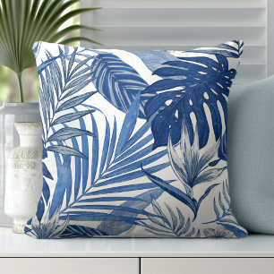 Elegante Blau-Weiße Palmwedel-Wurfkissen Kissen