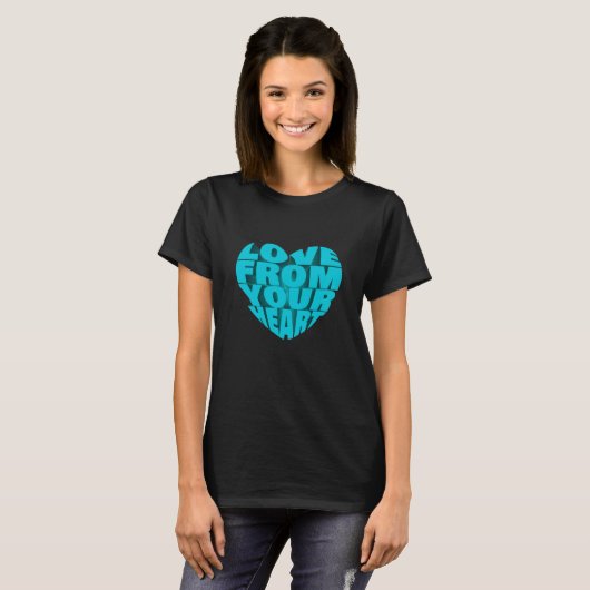 Elegante, blaue 3D-Textdesign-Liebe aus Ihrem Herz T-Shirt (Vorne ganz)