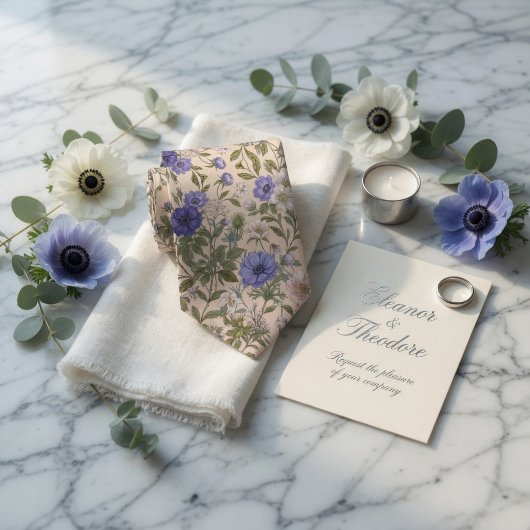 Elegante Blaue Anemonenblüte Krawatte