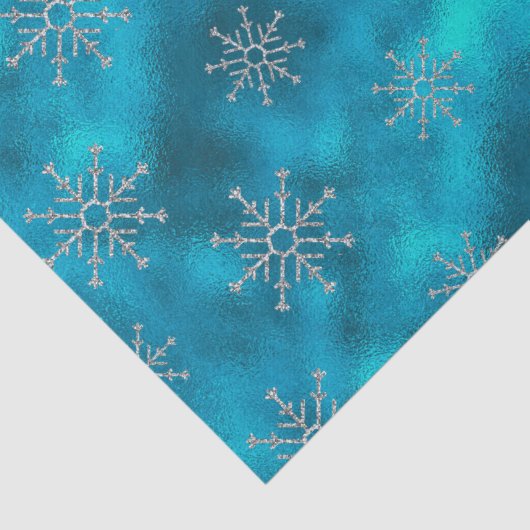 Elegante blaue Aqua-Schneeflocken Weihnachten Seidenpapier (Detail)