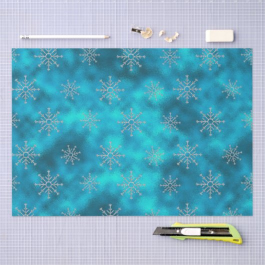 Elegante blaue Aqua-Schneeflocken Weihnachten Seidenpapier (Handwerk)