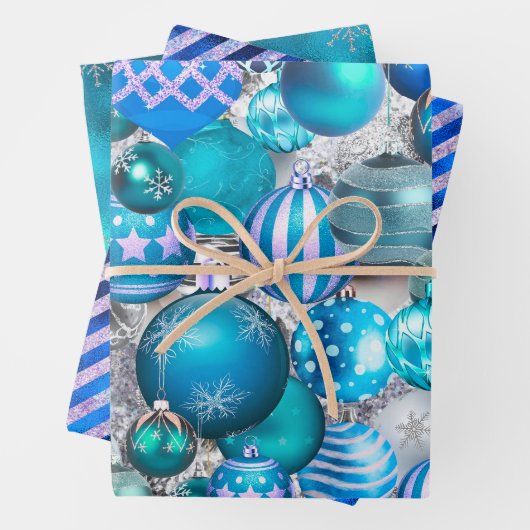 Elegante blaue Aqua Weihnachtsfeiertage Geschenkpapier Set (Beispiel)
