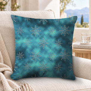 Elegante blaue Aqua-Weihnachtsschneeflocken-Feiert Kissen
