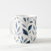 Elegante Blaue Aquarell-Blätter Kaffeetasse (Vorderseite Links)