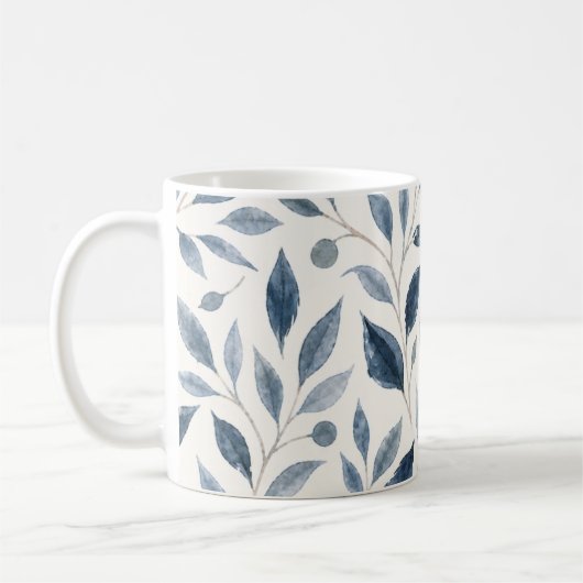 Elegante Blaue Aquarell-Blätter Kaffeetasse (Links)