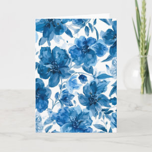 Elegante blaue Aquarell-Blumen Dankeskarte
