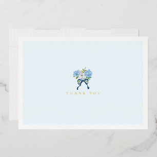 Elegante Blaue Aquarell-Blumen-Goldfolie-Notizkart Folien Feiertagskarte