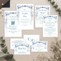 Elegante blaue Aquarell-Blumen-Hochzeitseinladunge