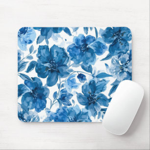Elegante Blaue Aquarell-Blumen Mousepad