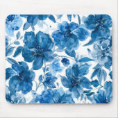 Elegante Blaue Aquarell-Blumen Mousepad (Vorne)