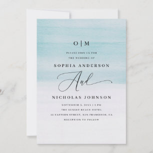 Elegante Blaue Aquarell-Hochzeit Nautische Schri Einladung