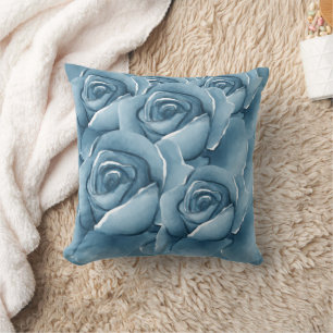 Elegante blaue Aquarell-Rosen als florales Akzent- Kissen