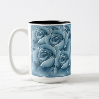 Elegante blaue Aquarell-Rosen Keramik-Kaffeetasse Zweifarbige Tasse